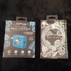 New Ed Hardy Blue Rapid Charge Wall Charger with 6ft USB-C Cable Set Of 2